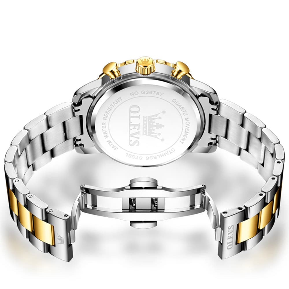 OLEVS 3D Rhombic Chronograph Quartz Watch for Men 3678 - All Gold Watch | Olevs Watch Store