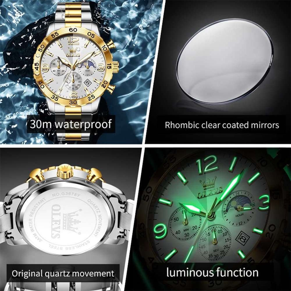OLEVS 3D Rhombic Chronograph Quartz Watch for Men 3678