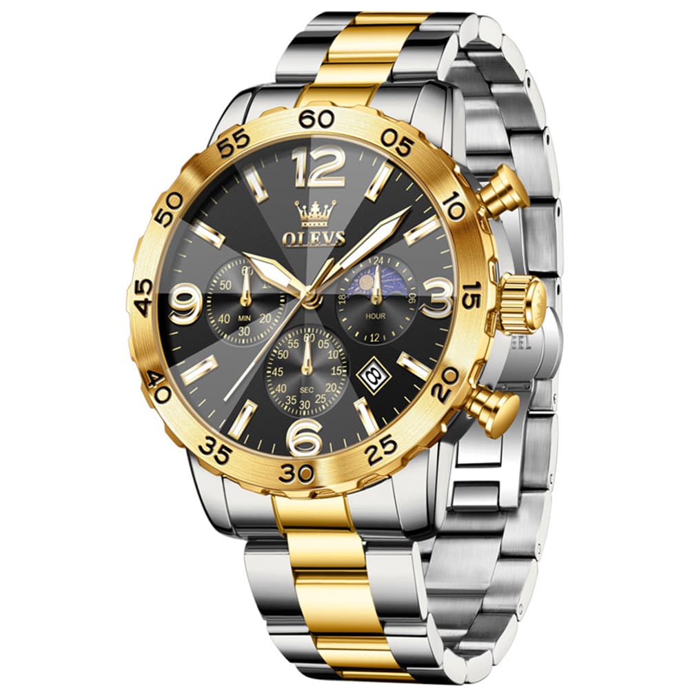 OLEVS 3D Rhombic Chronograph Quartz Watch for Men 3678 - Silver Black Watch | Olevs Watch Store