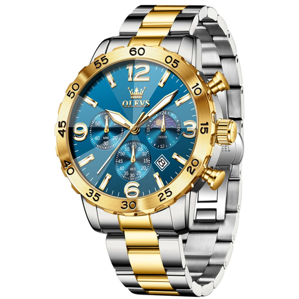 OLEVS 3D Rhombic Chronograph Quartz Watch for Men 3678 - Silver Blue Watch | Olevs Watch Store