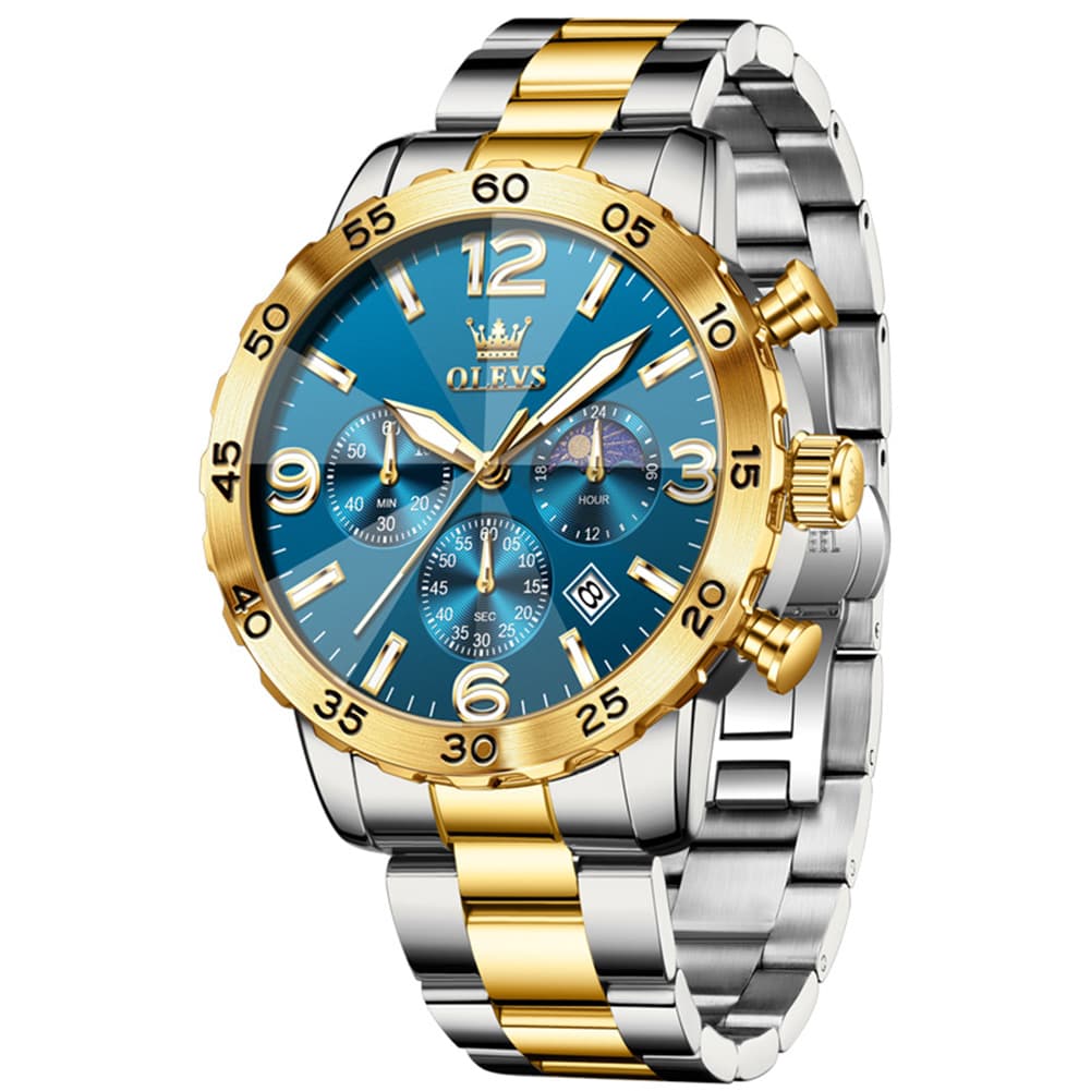 OLEVS 3D Rhombic Chronograph Quartz Watch for Men 3678 - Silver Blue Watch | Olevs Watch Store
