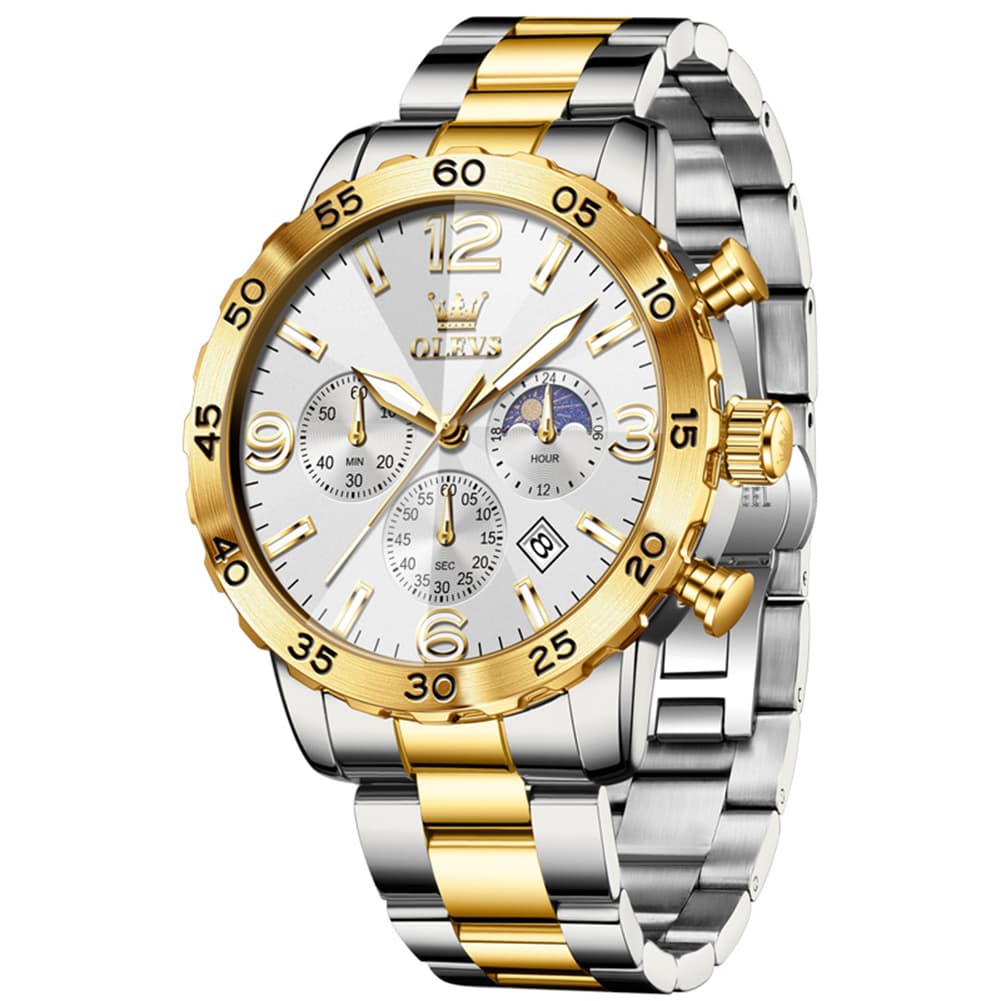 OLEVS 3D Rhombic Chronograph Quartz Watch for Men 3678 - Silver White Watch | Olevs Watch Store