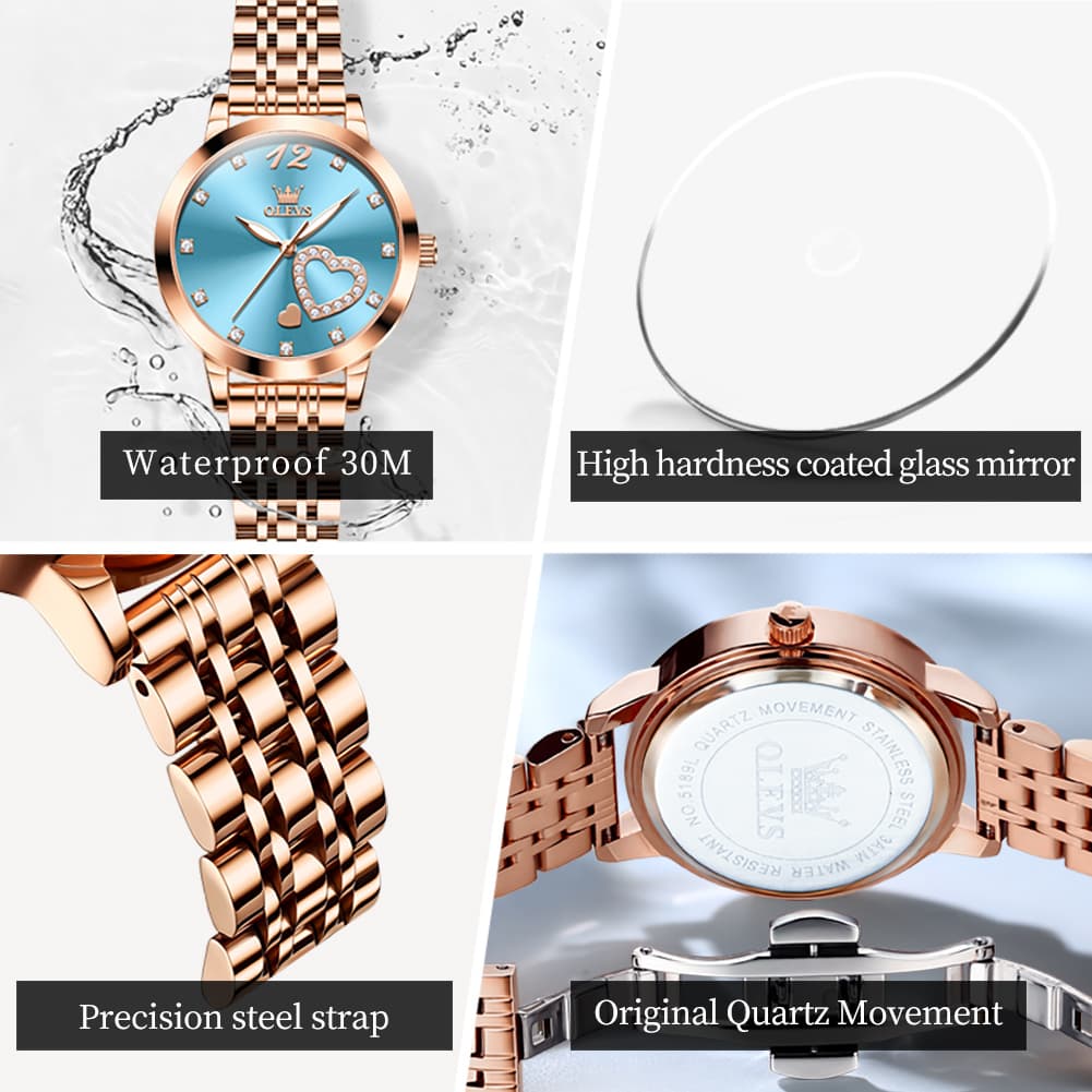 OLEVS 5189 Heart Motif Milanese Mesh Quartz Watch for Women - Steel Rose Gold Watch | Olevs Watch Store