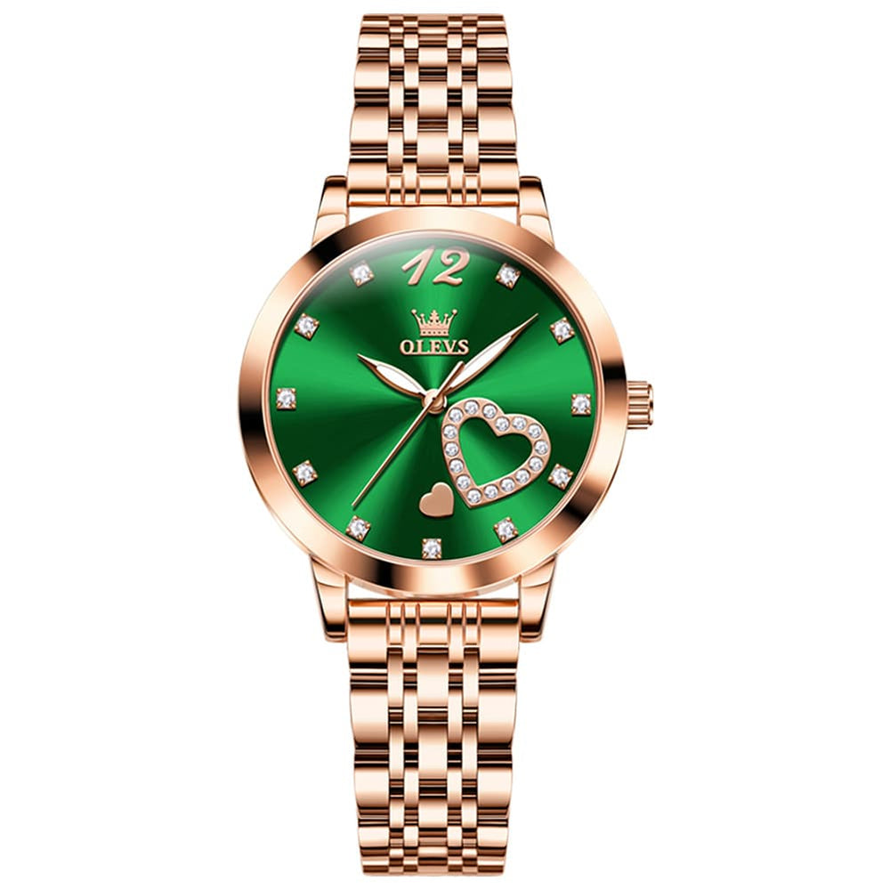 OLEVS 5189 Heart Motif Milanese Mesh Quartz Watch for Women - Steel Green Watch | Olevs Watch Store