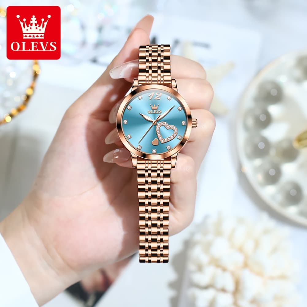 OLEVS 5189 Heart Motif Milanese Mesh Quartz Watch for Women - Steel Rose Gold Watch | Olevs Watch Store