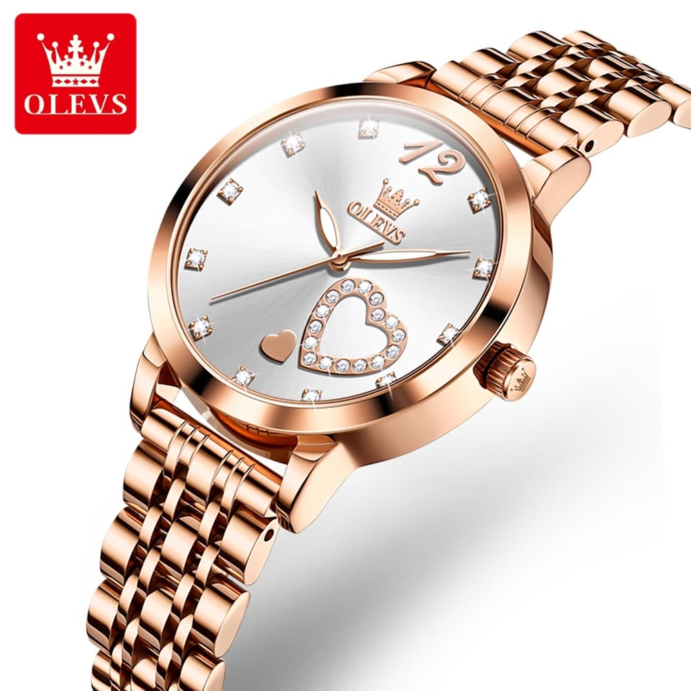OLEVS 5189 Heart Motif Milanese Mesh Quartz Watch for Women - Steel Rose Gold Watch | Olevs Watch Store