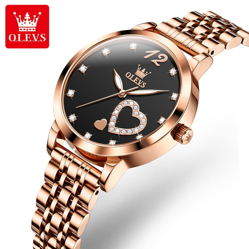 OLEVS 5189 Heart Motif Milanese Mesh Quartz Watch for Women - Steel Rose Gold Watch | Olevs Watch Store