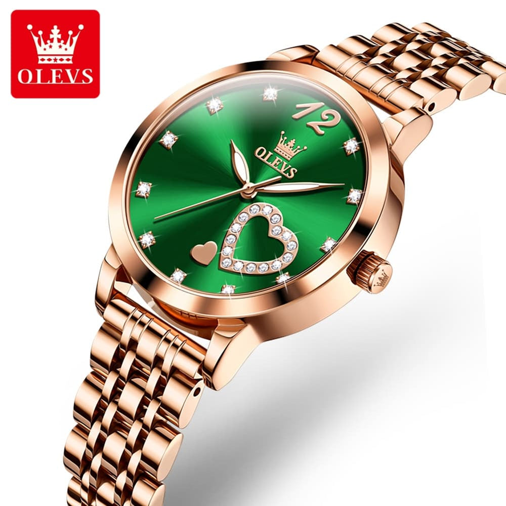OLEVS 5189 Heart Motif Milanese Mesh Quartz Watch for Women - Steel Rose Gold Watch | Olevs Watch Store