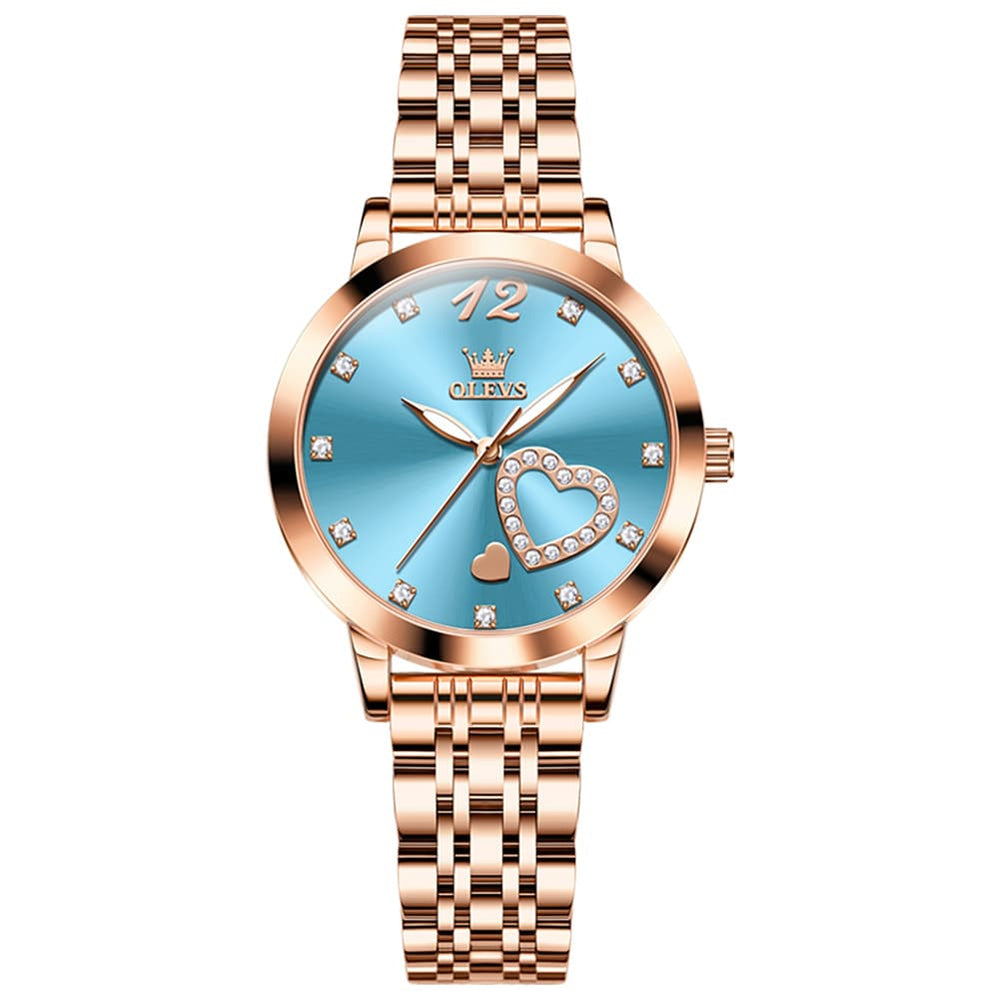 OLEVS 5189 Heart Motif Milanese Mesh Quartz Watch for Women - Steel Blue Watch | Olevs Watch Store