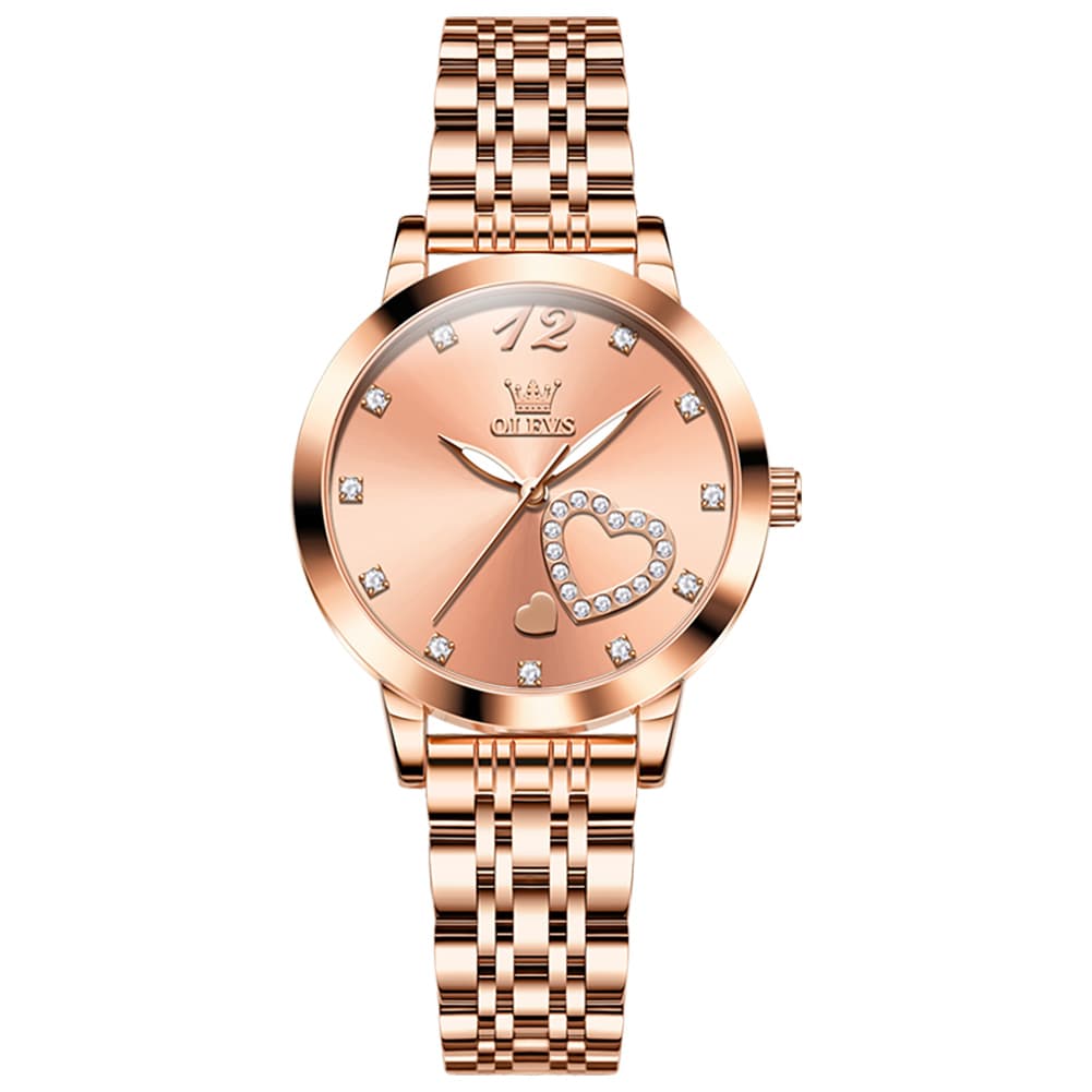 OLEVS 5189 Heart Motif Milanese Mesh Quartz Watch for Women - Steel Rose Gold Watch | Olevs Watch Store
