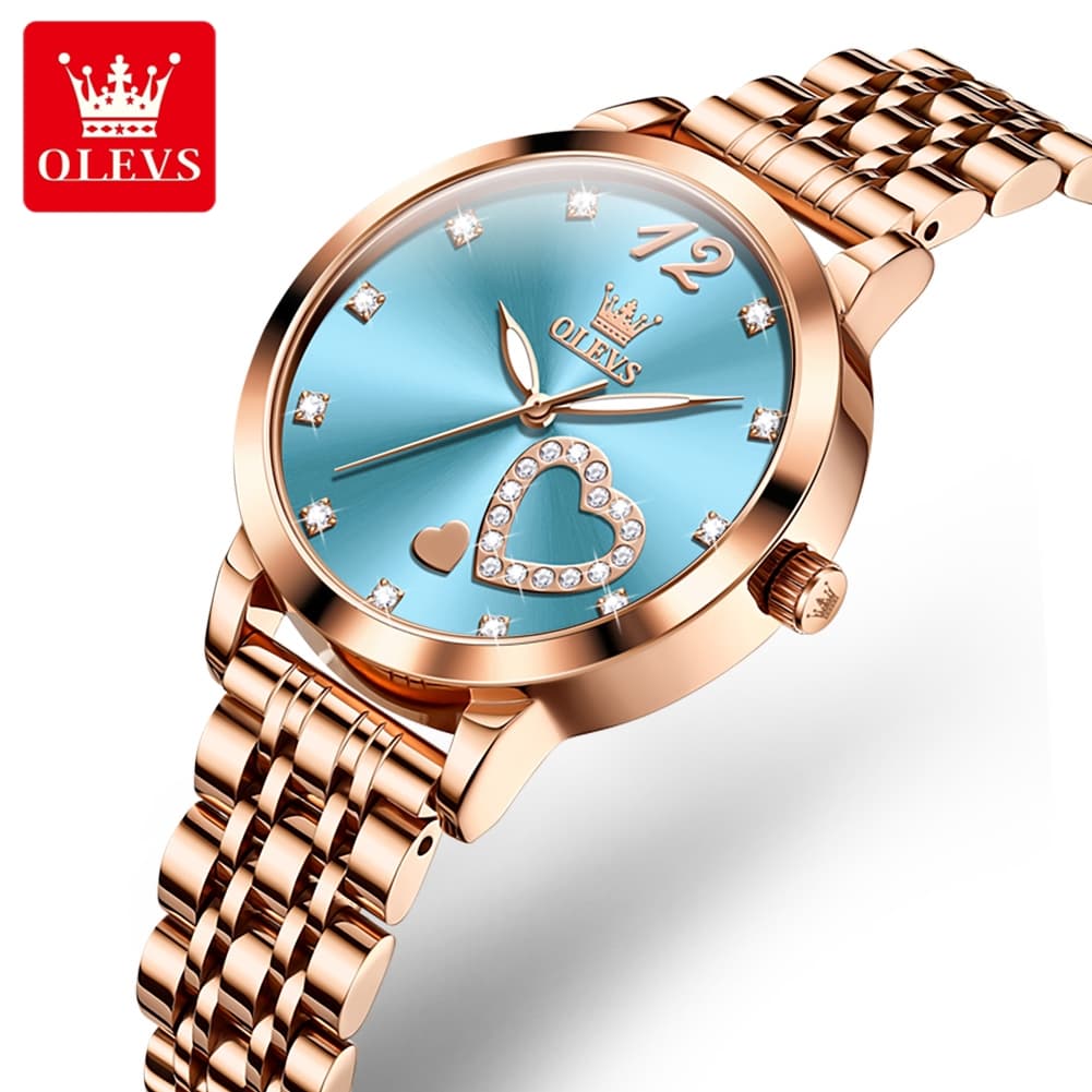 OLEVS 5189 Heart Motif Milanese Mesh Quartz Watch for Women - Steel Rose Gold Watch | Olevs Watch Store