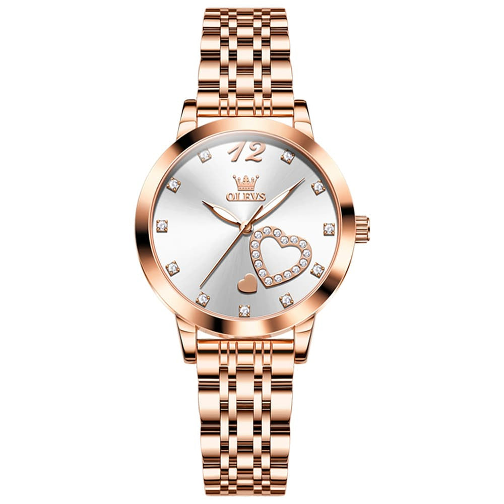 OLEVS 5189 Heart Motif Milanese Mesh Quartz Watch for Women - Steel White Watch | Olevs Watch Store