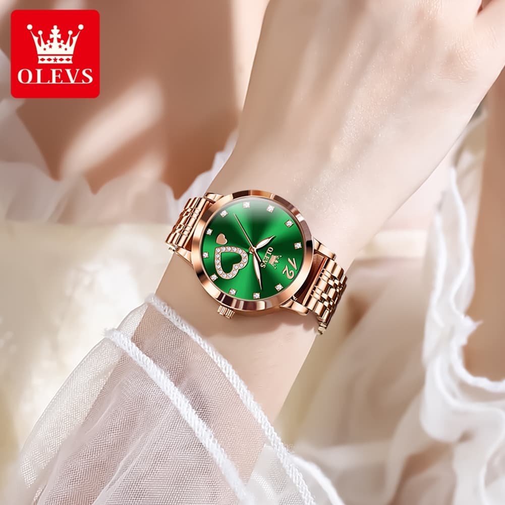 OLEVS 5189 Heart Motif Milanese Mesh Quartz Watch for Women - Steel Rose Gold Watch | Olevs Watch Store