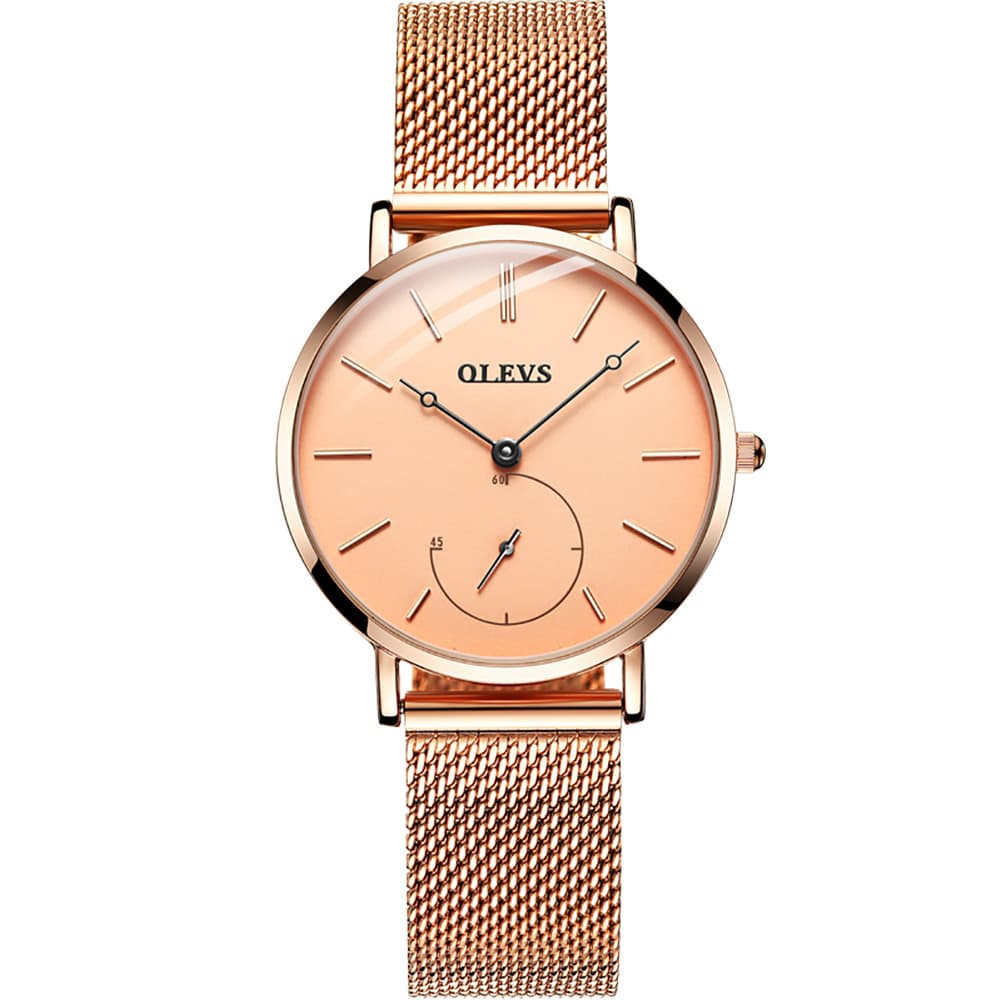 OLEVS 5190 Ultra Thin Sub Dial Quartz Watch for Women - Rose Gold Pink Watch | Olevs Watch Store