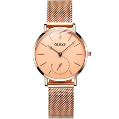 OLEVS 5190 Ultra Thin Sub Dial Quartz Watch for Women - Rose Gold Pink Watch | Olevs Watch Store