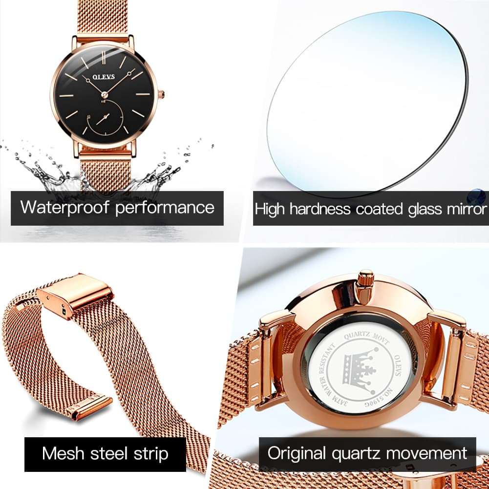 OLEVS 5190 Ultra Thin Sub Dial Quartz Watch for Women