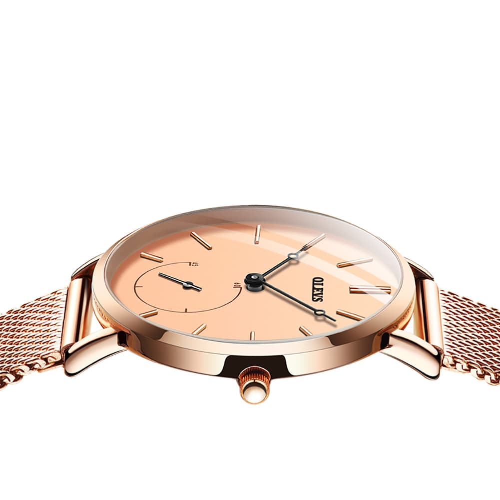 OLEVS 5190 Ultra Thin Sub Dial Quartz Watch for Women - Rose Gold White Watch | Olevs Watch Store