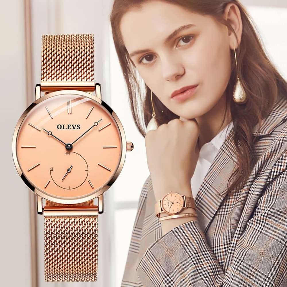 OLEVS 5190 Ultra Thin Sub Dial Quartz Watch for Women