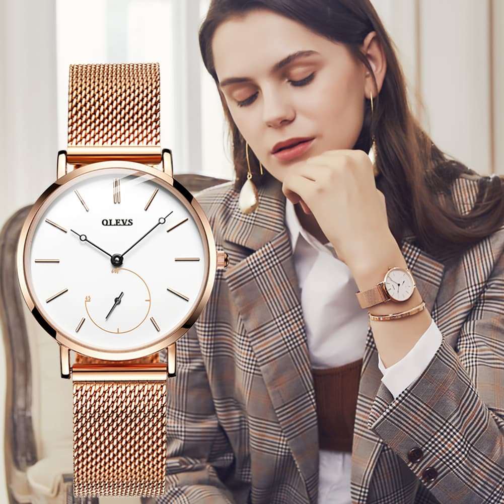 OLEVS 5190 Ultra Thin Sub Dial Quartz Watch for Women