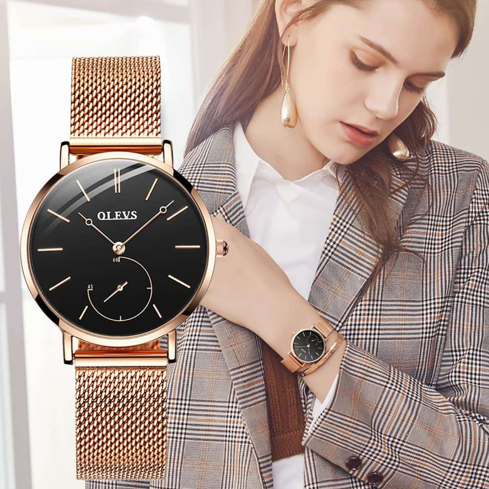 OLEVS 5190 Ultra Thin Sub Dial Quartz Watch for Women