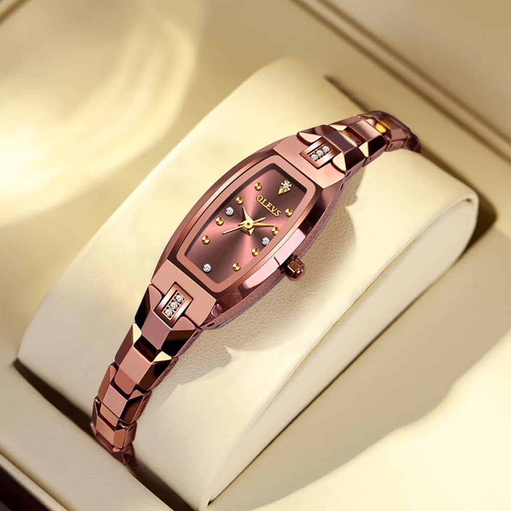 OLEVS 5501 Tonneau Tungsten Steel Quartz Watch for Women - Gold Watch | Olevs Watch Store