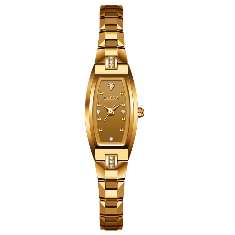 OLEVS 5501 Tonneau Tungsten Steel Quartz Watch for Women - Gold Watch | Olevs Watch Store