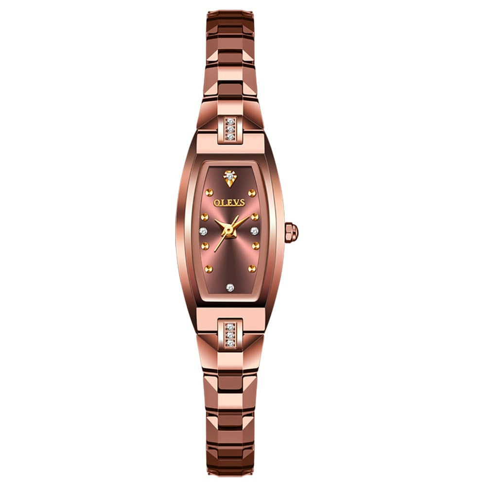 OLEVS 5501 Tonneau Tungsten Steel Quartz Watch for Women - Rose Gold Watch | Olevs Watch Store