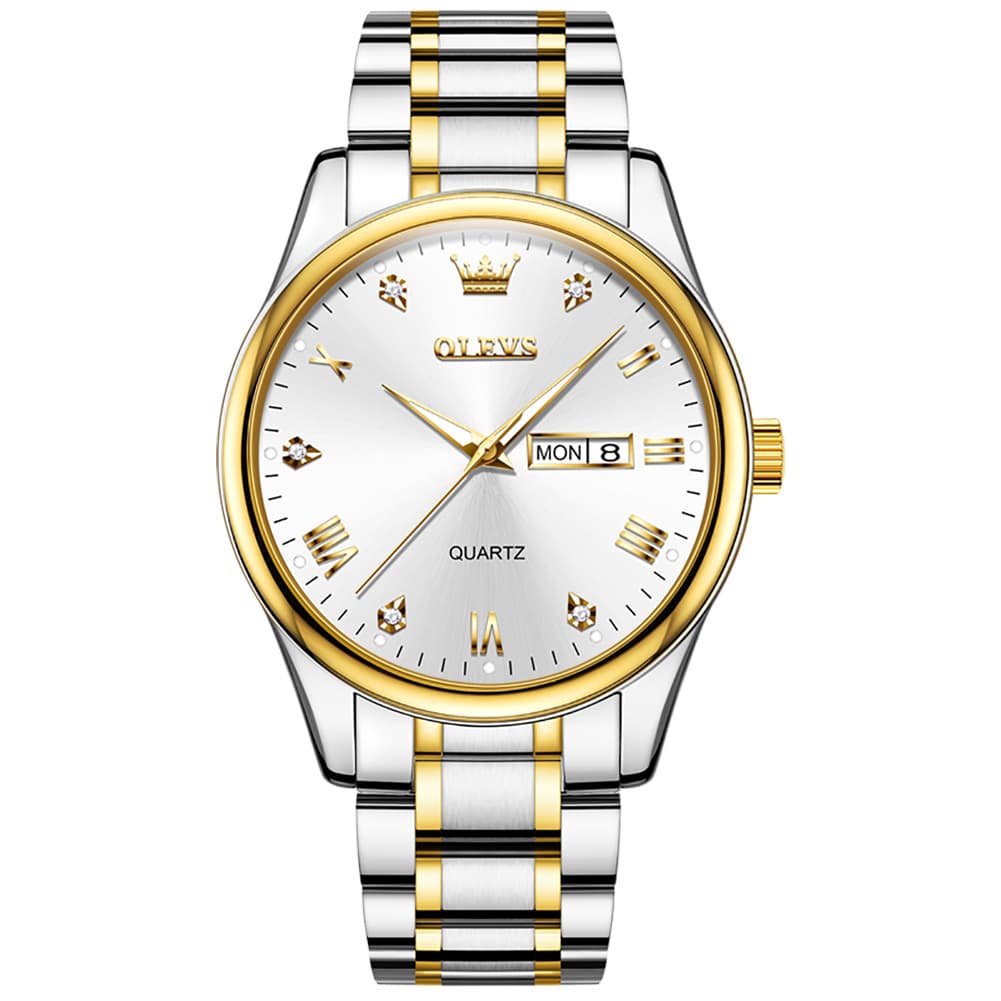 OLEVS 5563 Luxury Diamond Dial Quartz Stainless Steel Day Date Watch for Men - All Black Watch | Olevs Watch Store