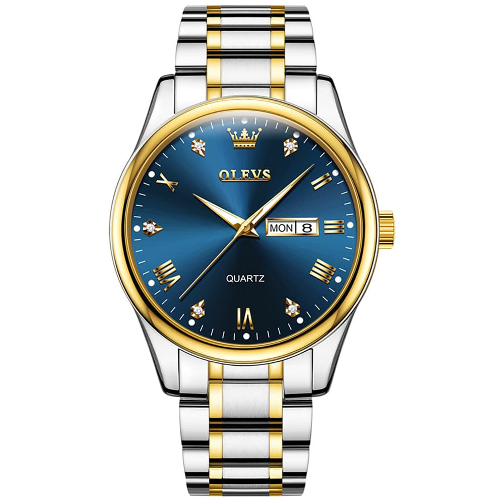 OLEVS 5563 Luxury Diamond Dial Quartz Stainless Steel Day Date Watch for Men - All Black Watch | Olevs Watch Store