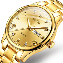 OLEVS 5563 Luxury Diamond Dial Quartz Stainless Steel Day Date Watch for Men - All Gold Watch | Olevs Watch Store