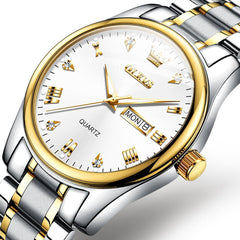 OLEVS 5563 Luxury Diamond Dial Quartz Stainless Steel Day Date Watch for Men - Two Tone White Watch | Olevs Watch Store