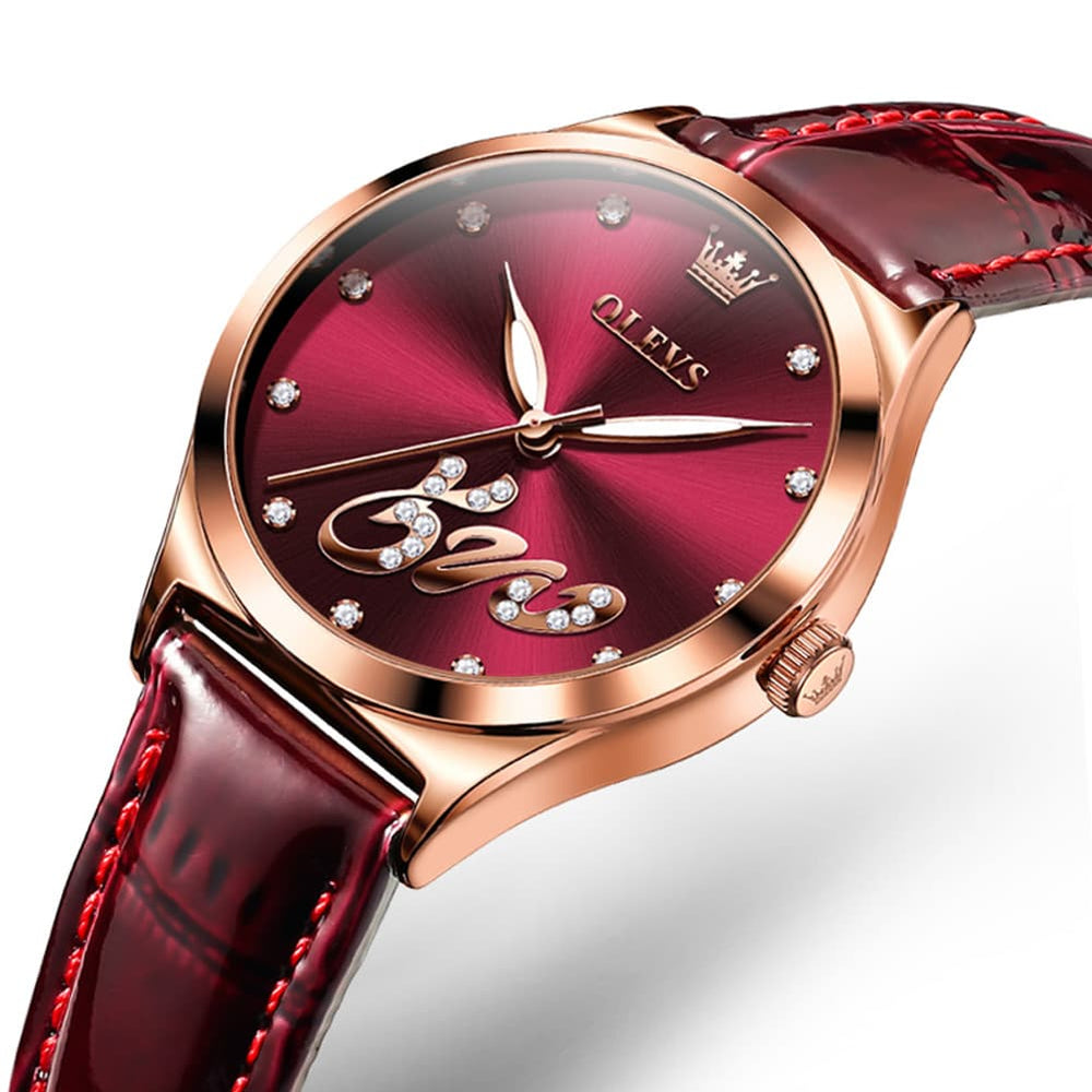 OLEVS 5581 Love Motif Diamond Watch Rose Gold Leather Strap Romantic Gift Timepiece for Women - Olevs Watch Store