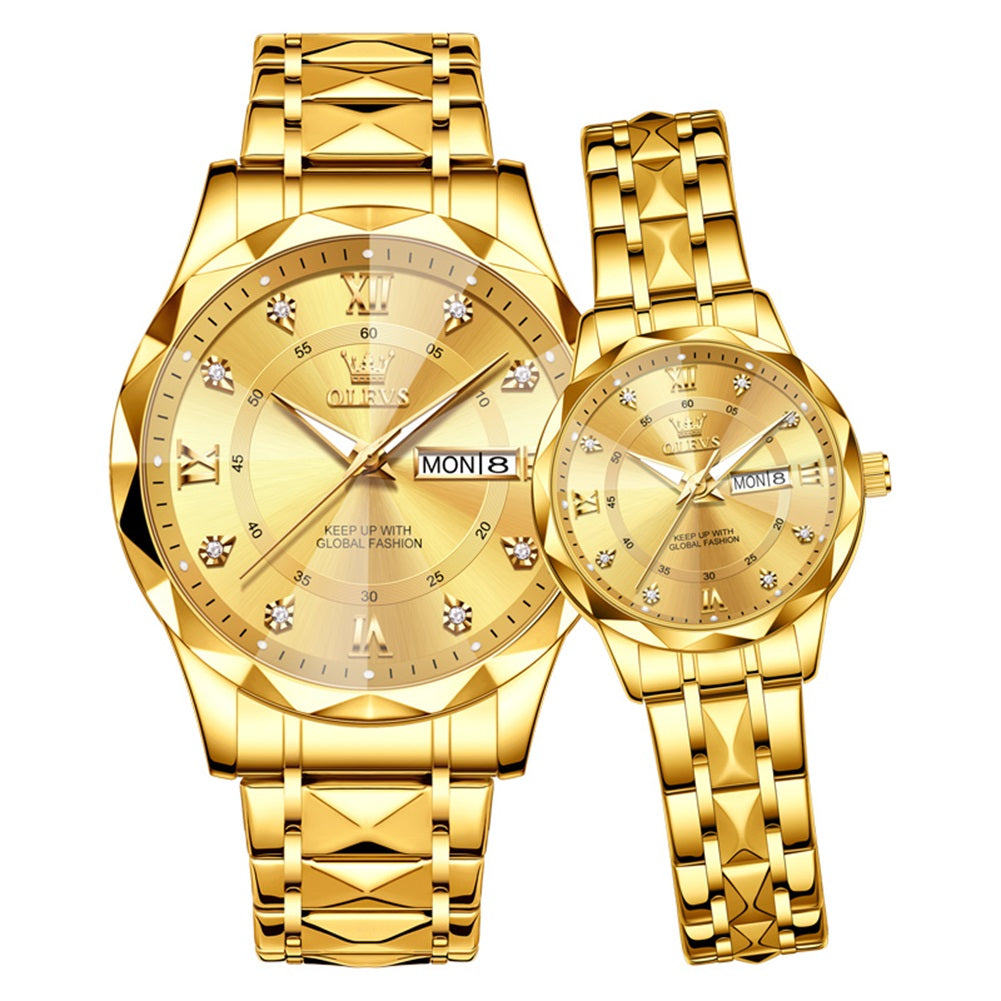 all gold couple quartz watch set - OLEVS 5609