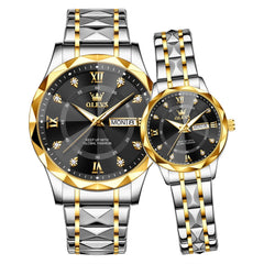 gold silver black couple quartz watch set - OLEVS 5609