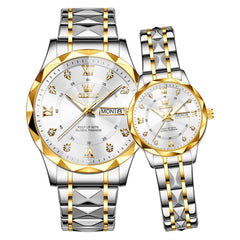 gold silver white couple quartz watch set - OLEVS 5609
