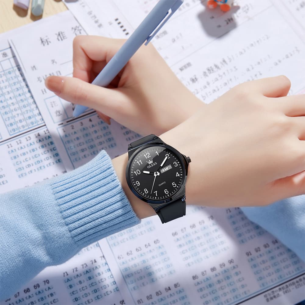 OLEVS 5647 Ultra Thin Day Date Quartz Watch Silicone Strap Casual Timepiece for Men and Women - Olevs Watch Store