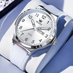 OLEVS 5647 Ultra Thin Day Date Quartz Watch Silicone Strap Casual Timepiece for Men and Women - Olevs Watch Store