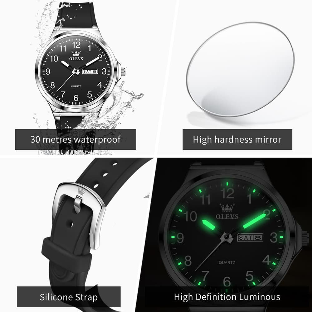 OLEVS 5647 Ultra Thin Day Date Quartz Watch Silicone Strap Casual Timepiece for Men and Women - Olevs Watch Store