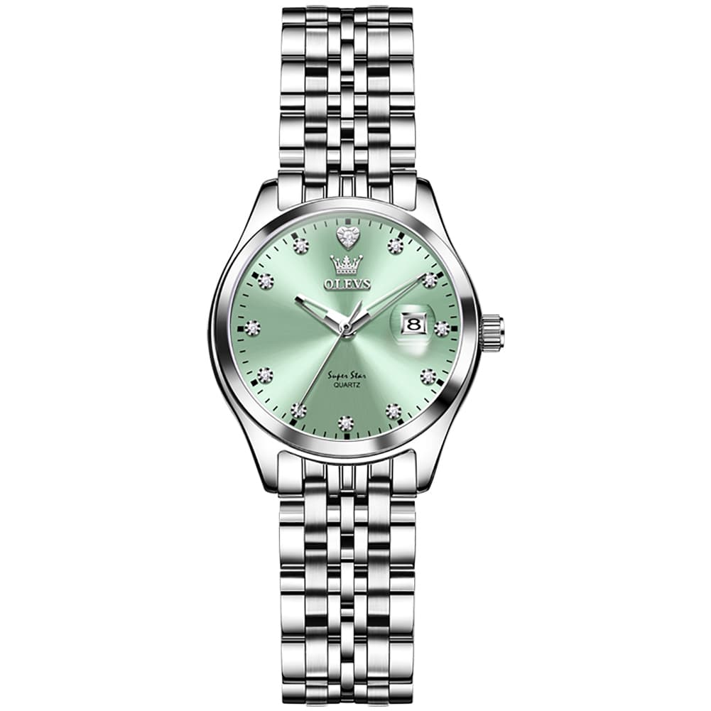OLEVS 5649 Diamond Starry Dial Quartz Watch Calendar Stainless Steel Bracelet Timeless Timepiece for Women -Olevs Watch Store