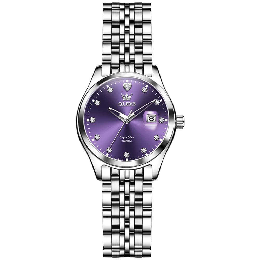OLEVS 5649 Diamond Starry Dial Quartz Watch Calendar Stainless Steel Bracelet Timeless Timepiece for Women -Olevs Watch Store