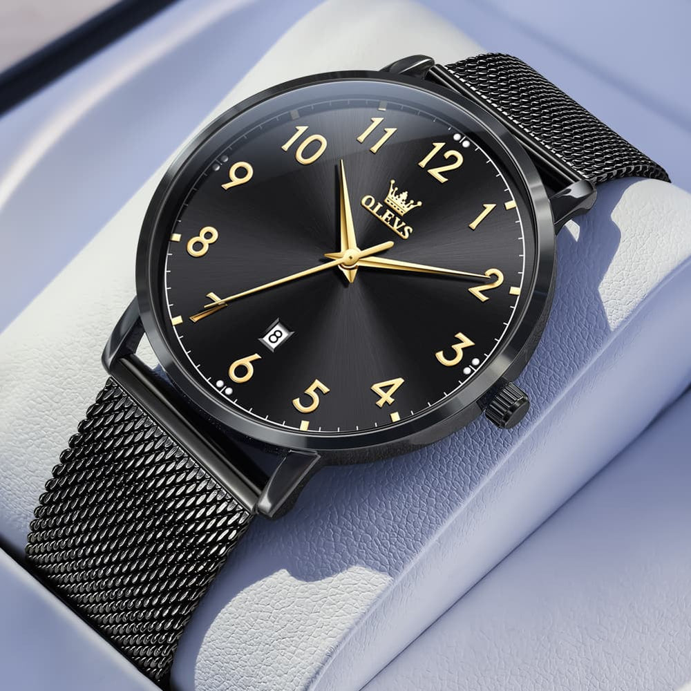 OLEVS 5653 Ultra Thin Couple Watch Milanese Mesh and Leather Strap Date Timepiece for Men and Women - Olevs Watch Store