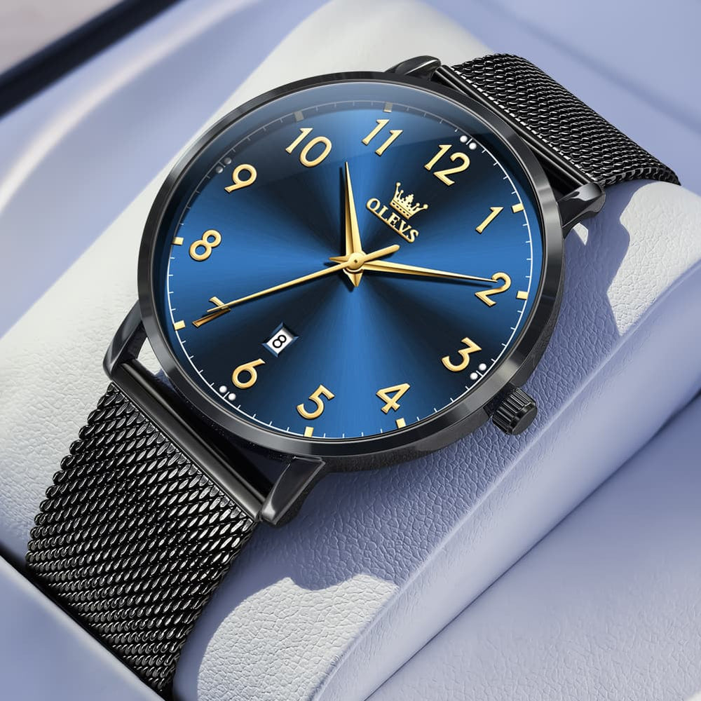 OLEVS 5653 Ultra Thin Couple Watch Milanese Mesh and Leather Strap Date Timepiece for Men and Women - Olevs Watch Store