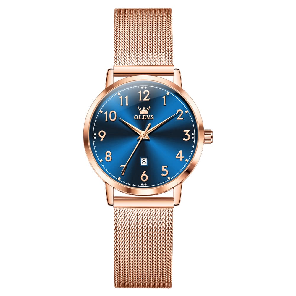 OLEVS 5653 Ultra Thin Couple Watch Milanese Mesh and Leather Strap Date Timepiece for Men and Women - Olevs Watch Store