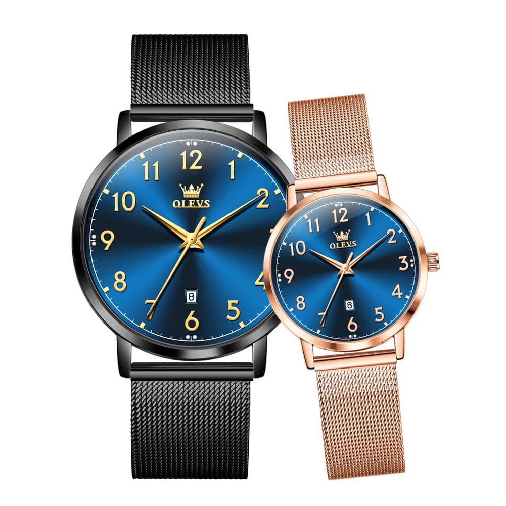 OLEVS 5653 Ultra Thin Couple Watch Milanese Mesh and Leather Strap Date Timepiece for Men and Women - Olevs Watch Store