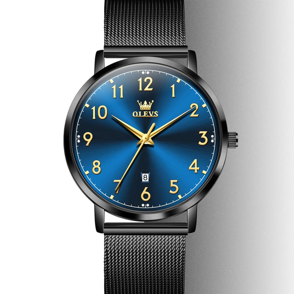 OLEVS 5653 Ultra Thin Couple Watch Milanese Mesh and Leather Strap Date Timepiece for Men and Women - Olevs Watch Store