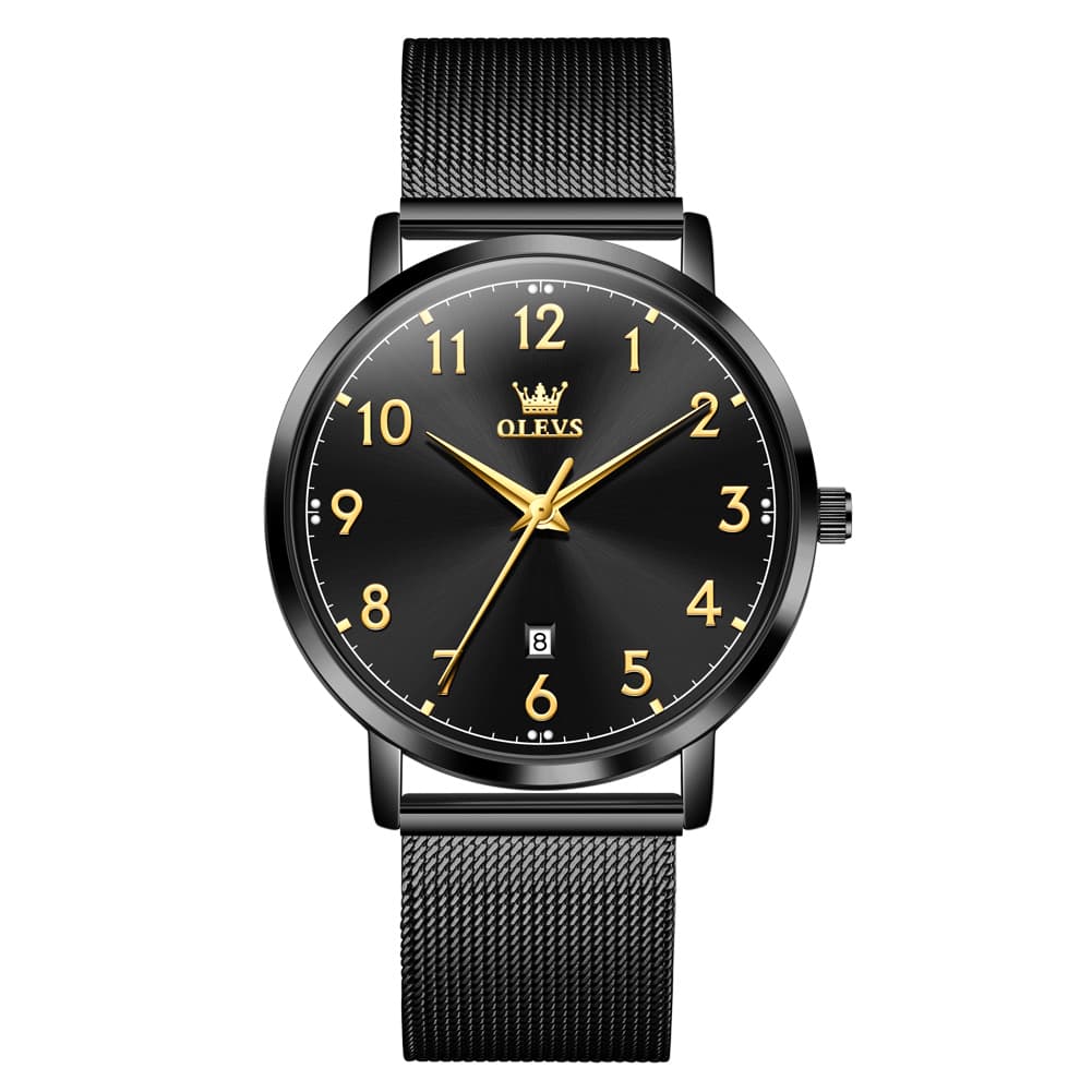 OLEVS 5653 Ultra Thin Couple Watch Milanese Mesh and Leather Strap Date Timepiece for Men and Women - Olevs Watch Store
