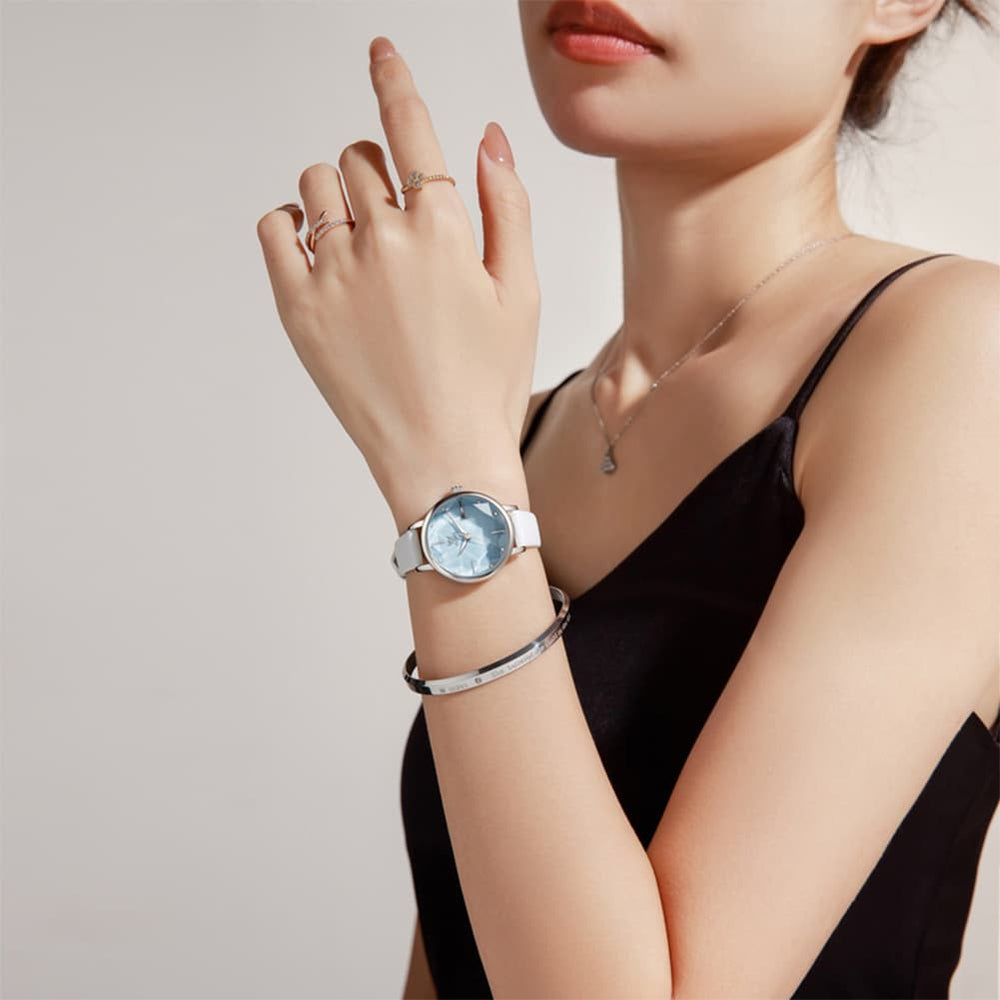 OLEVS 5656 Diamond Cut Faceted Crystal Quartz Watch Leather or Steel Bracelet Elegant Dress Timepiece for Women - Olevs Store