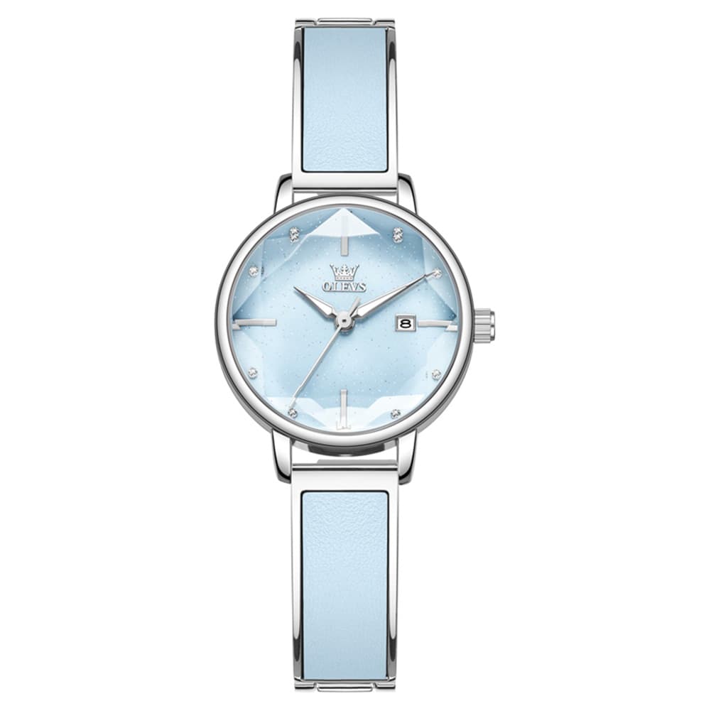 OLEVS 5656 Diamond Cut Faceted Crystal Quartz Watch Leather or Steel Bracelet Elegant Dress Timepiece for Women - Olevs Store