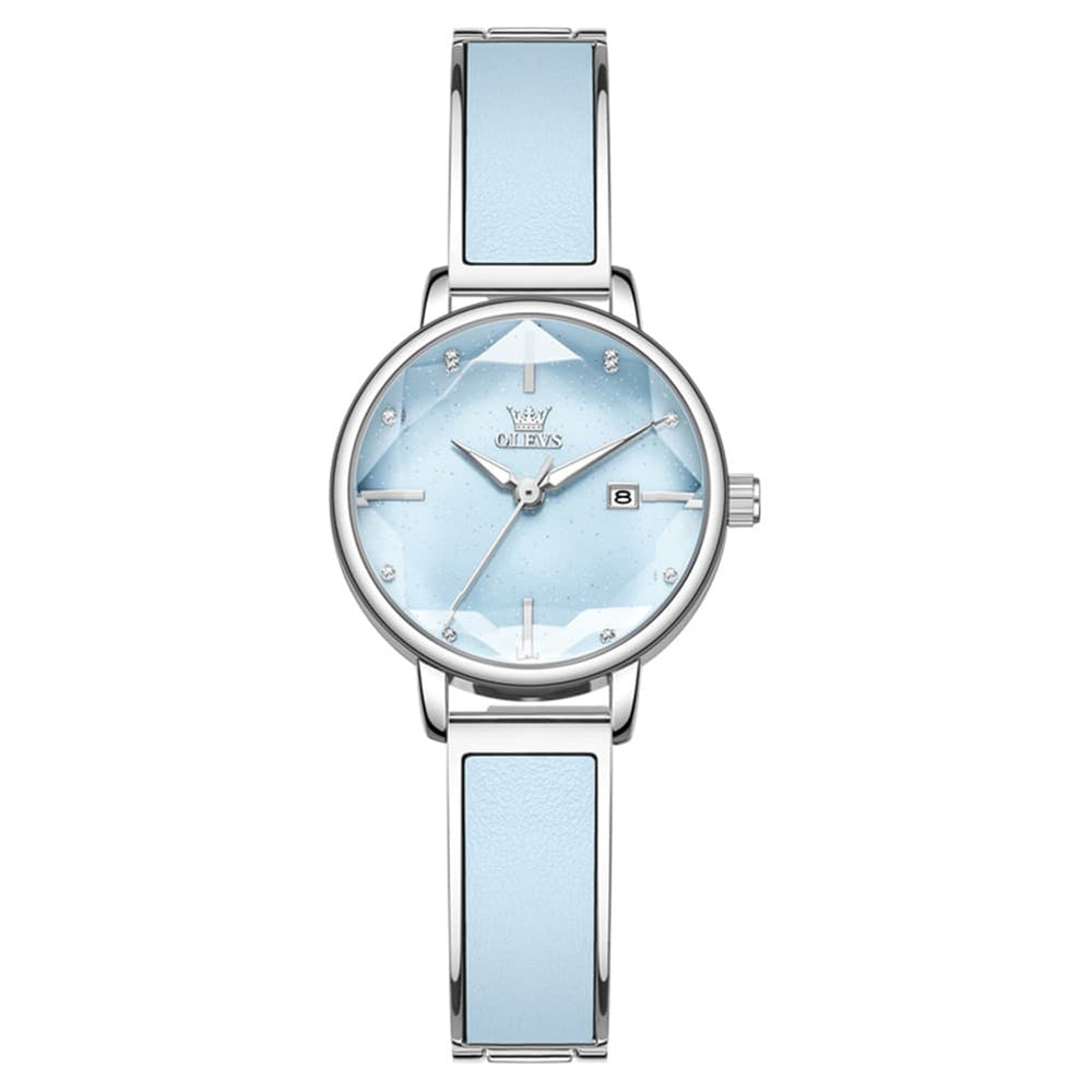 OLEVS 5656 Diamond Cut Faceted Crystal Quartz Watch Leather or Steel Bracelet Elegant Dress Timepiece for Women - Olevs Store