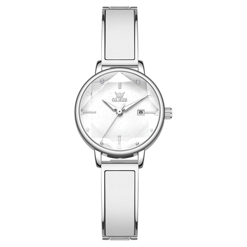 OLEVS 5656 Diamond Cut Faceted Crystal Quartz Watch Leather or Steel Bracelet Elegant Dress Timepiece for Women - Olevs Store
